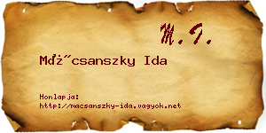 Mácsanszky Ida névjegykártya